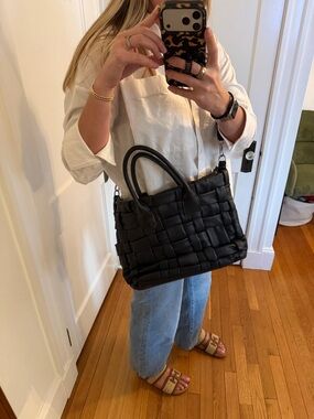 Mango Woven Leather Tote Bag - Black